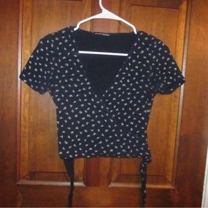 Brandy Melville blue flower crossover top